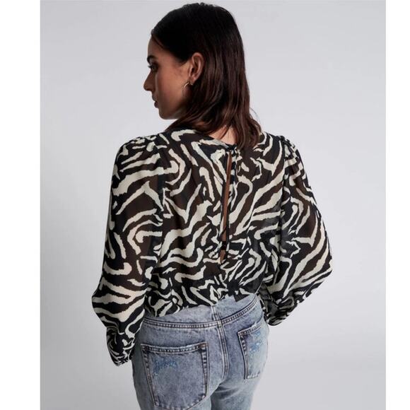 ONE TEASPOON Different Dimension Bubble Black White Sheer Chiffon Top Size Small - Picture 3 of 10